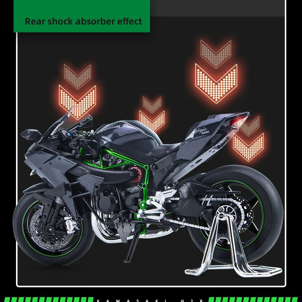 1:9 Kawasaki Ninja H2R H2 motocicleta de juguete Diecast Metal modelo de gran tamaño carreras sonido y luz colección regalo niño