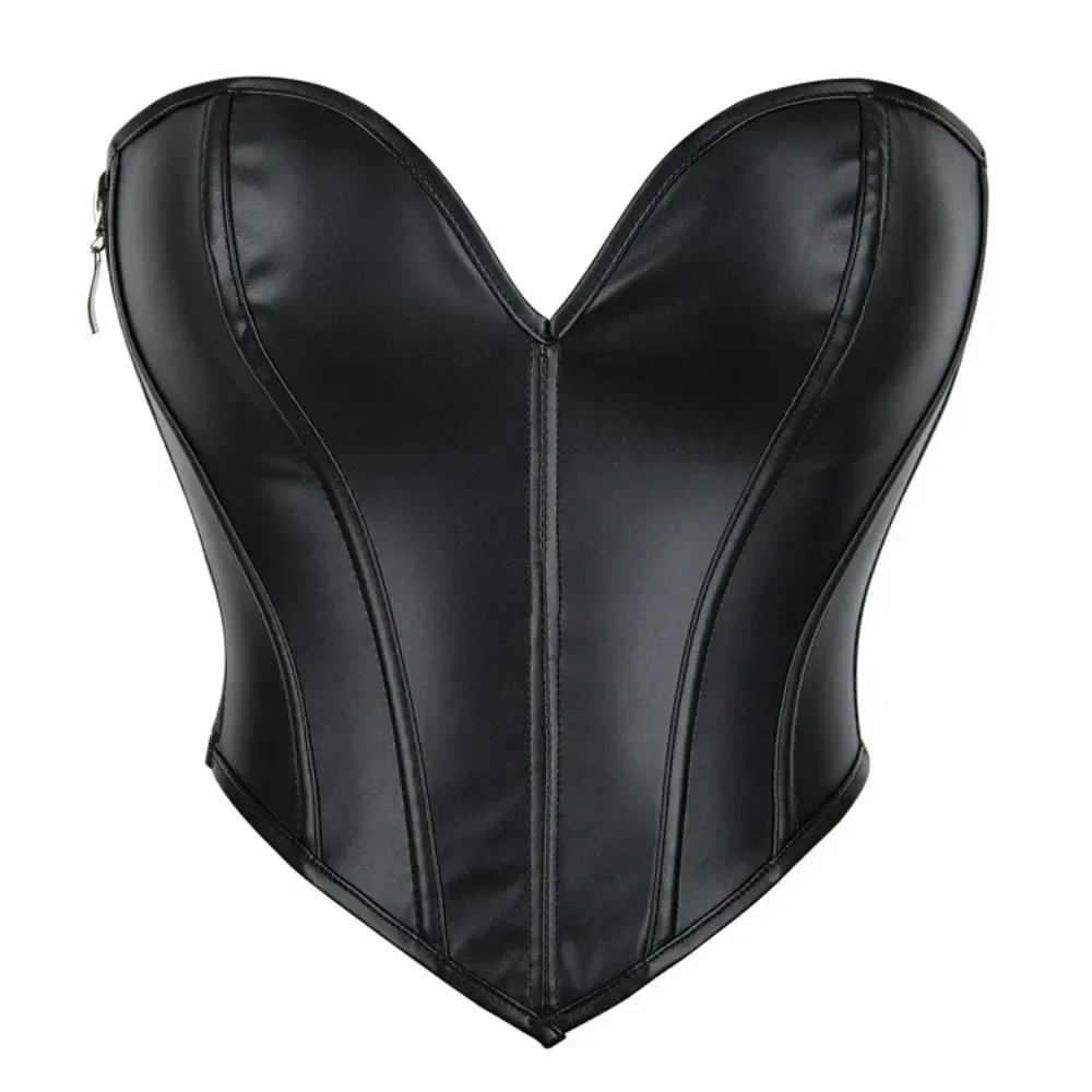 PU Leather Vintage Overbust Corset Slimming Waist Shaper Lacing Ribbon Women Bustier Crop Top Plus Size Body Shapewear Corselet