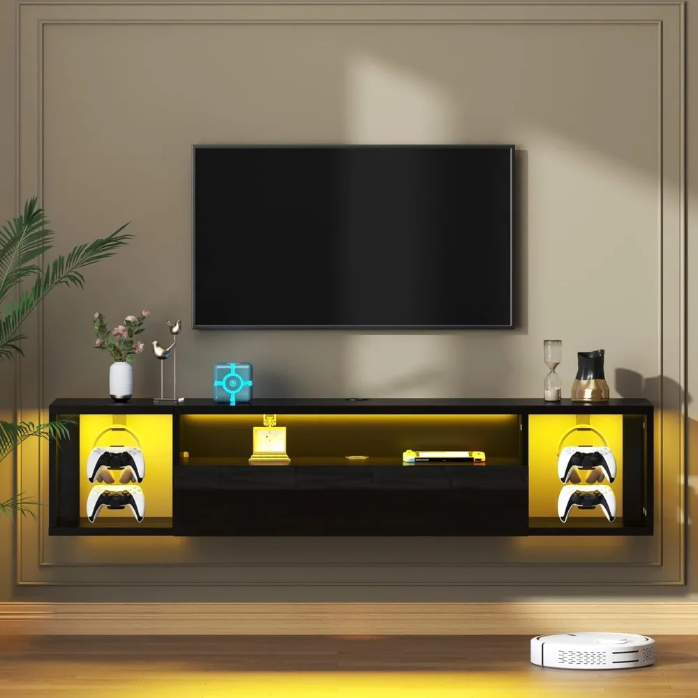 

LED Light TV Stand, Floating Entertainment Center with Lights, Media Console with Storage, Wall Mounted TV Stand for Living Room