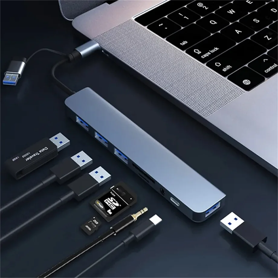 8-in-2 USB 3.0 HUB Type C HUB Dock Station 5Gbps High Speed Transmission USB Splitter Type C to USB OTG Adapter For Macbook Pro