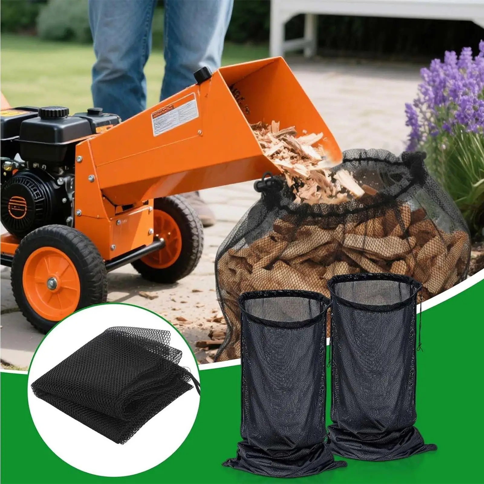 Wood Chipper Shredder Bag Mesh Holder Tote 48.43x23.62 Inches Mulcher Shredder Collection Bag For Outdoor Backyard Garden Lawn view 3