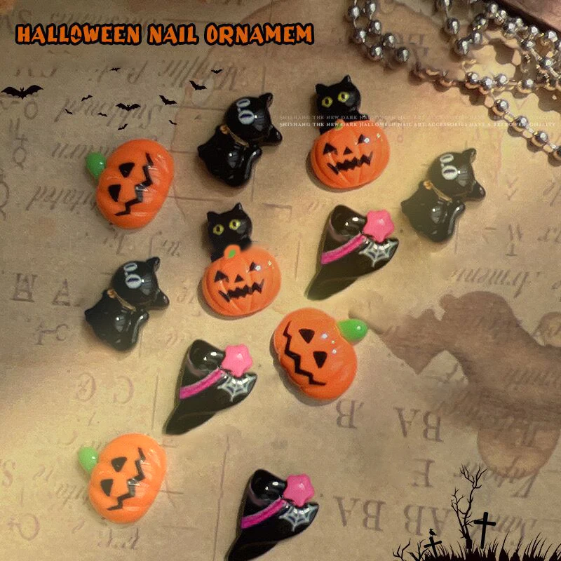 5Pcs/Set Cute Resin Mini Halloween Ghost Bat Nail Art Decoration Nail Jewelry Charms Accessories Diy Manicure Supplies