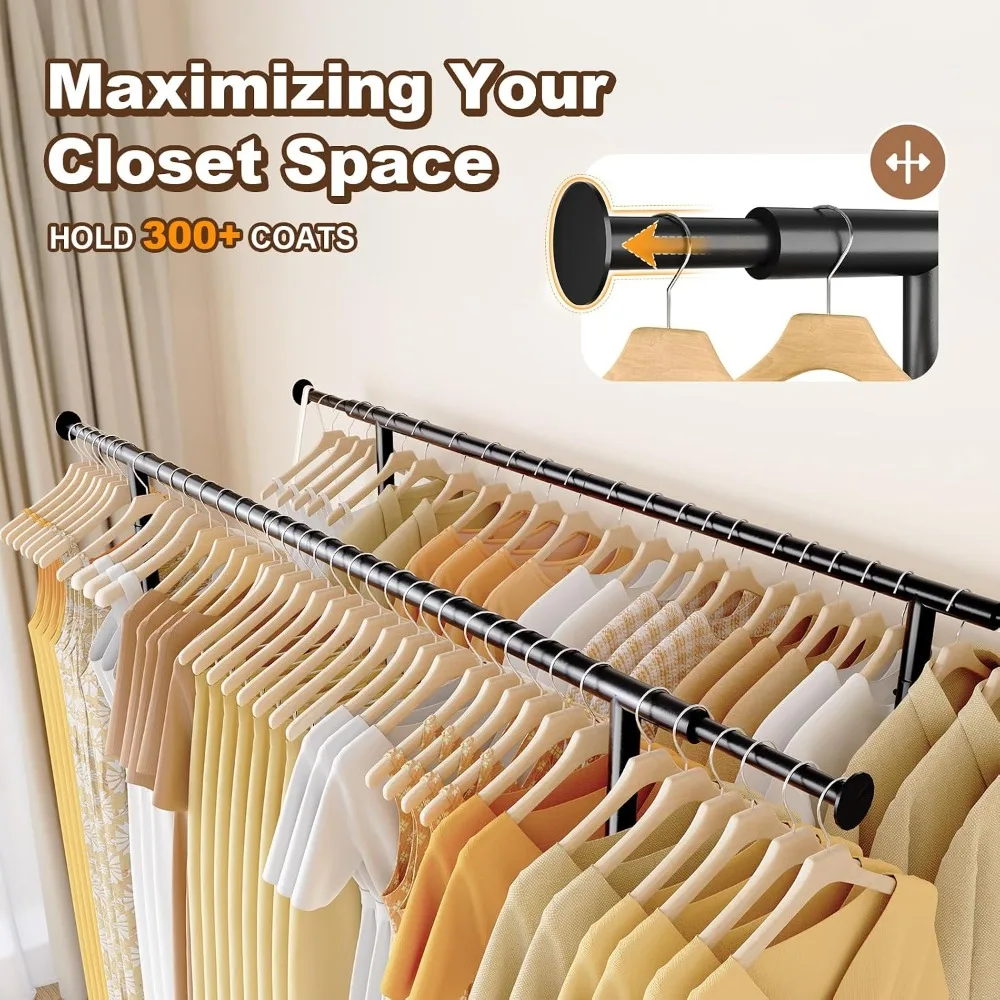 HOKEEPER Clothes Rack 650 LBS Collapsible Double Rod Heavy Duty Clothing Rack for Hanging Clothes