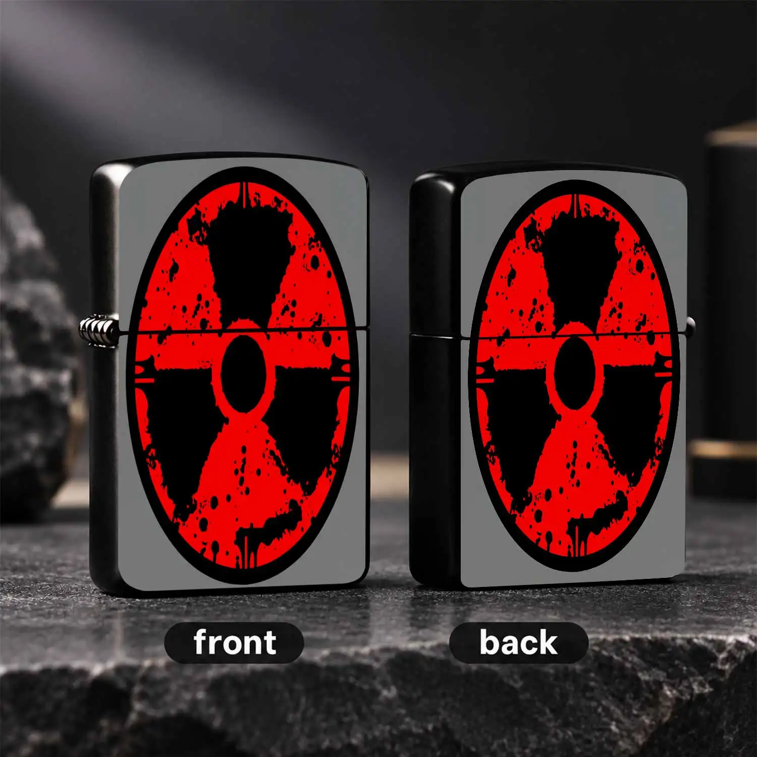 Creative Distressed Radiation Symbol Decor Lighter, Stylish Red Black Retro Eye-Catching Design, Portable Accessory For Daily Carry, Nice Gift For Friends, Perfect For All Kinds Of Scenes, Cool Personalized Collectible A Humorous And Intere