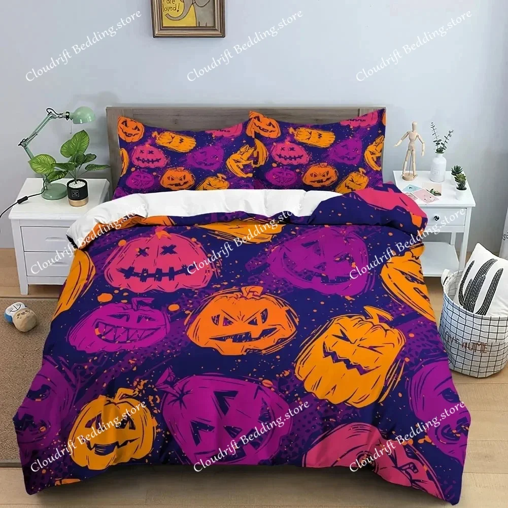 

3D Skull Bedding Set Halloween Bats Duvet Cover Skull Polyester Comforter Cover Set Double King Queen Boys Polyester Quilt Cover