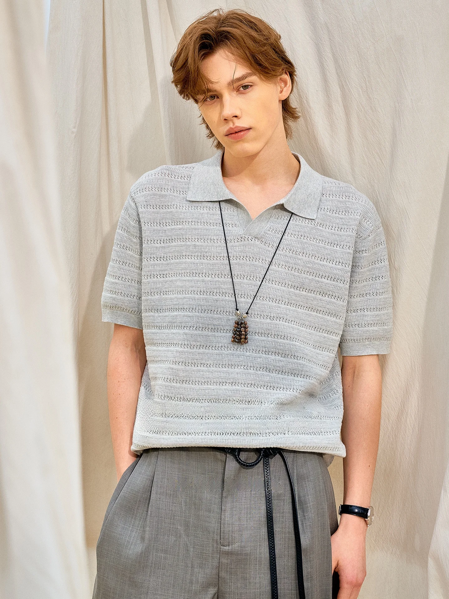 DUUKS Men's Summer Lightweight Knitted  Shirt with Ocean Collar Short Sleeve Casual Breathable Half Sleeve T-Shirt