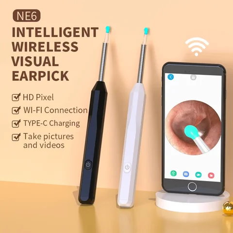 미니 카메라 USB C 충전식 귀지 제거 도구 귀 내시경 카메라 귀 건강 관리 키트가있는 스마트 비주얼 귀 청소기
