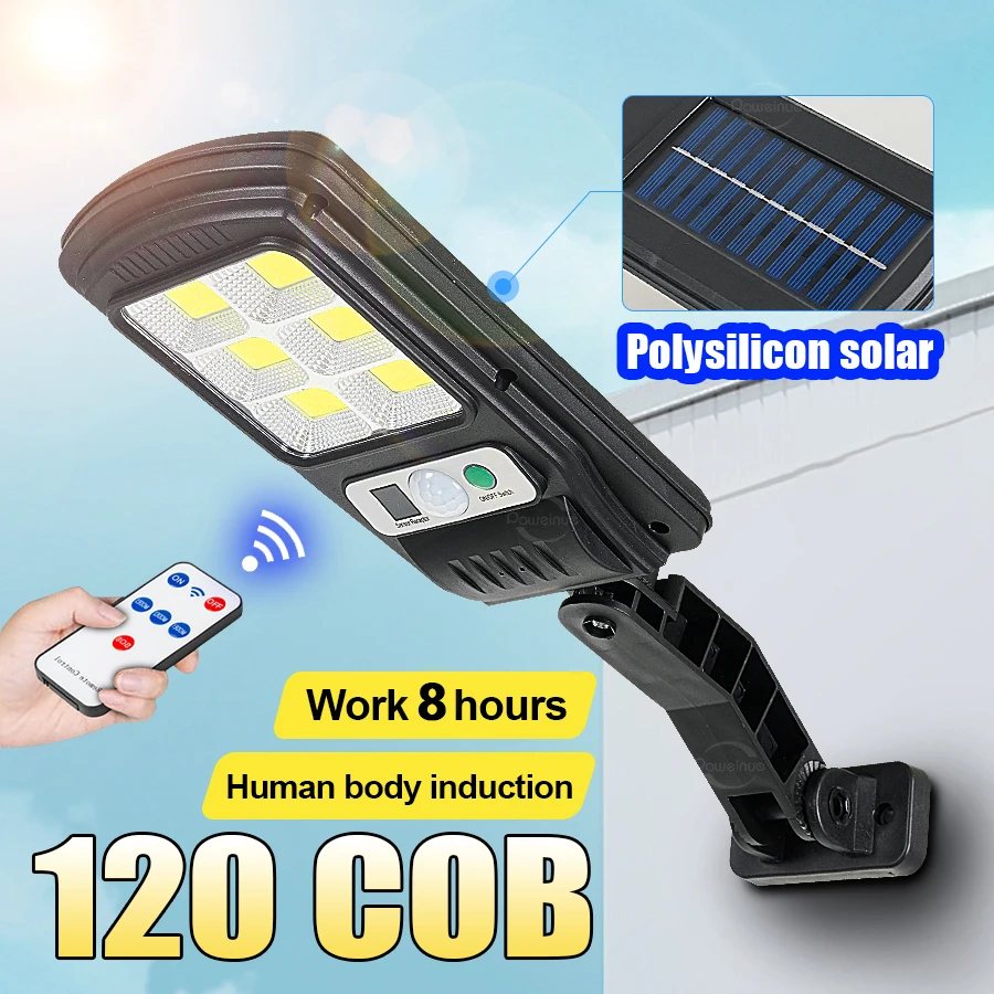 

120 COB Супер сильный свет Высокая мощность перезаряжаемая светодиодная солнечная лампа 3 режима дистанционного управления ИК-умный датчик настенный светильник уличный фонарь