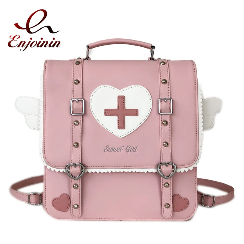 Cute Lolita Japanese Style Backpack for Young Girls Kawaii Uniform School Bag Small Travel Bag Wings Daypack Women Ita Purse