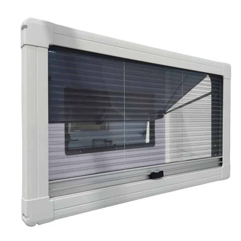 Finestra per camper in vetro grigio trasparente 1450 * 550mm Camper Van Window Scroll Blind Fly Screen Accessori per parti di roulotte