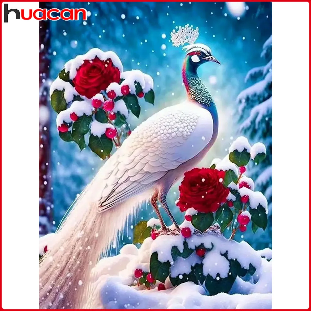 

Huacan New Arrivals 2026 5D DIY Diamond Painting Peacock Winter Diamond Mosaic Animal Landscape Complete Kit Home Decor