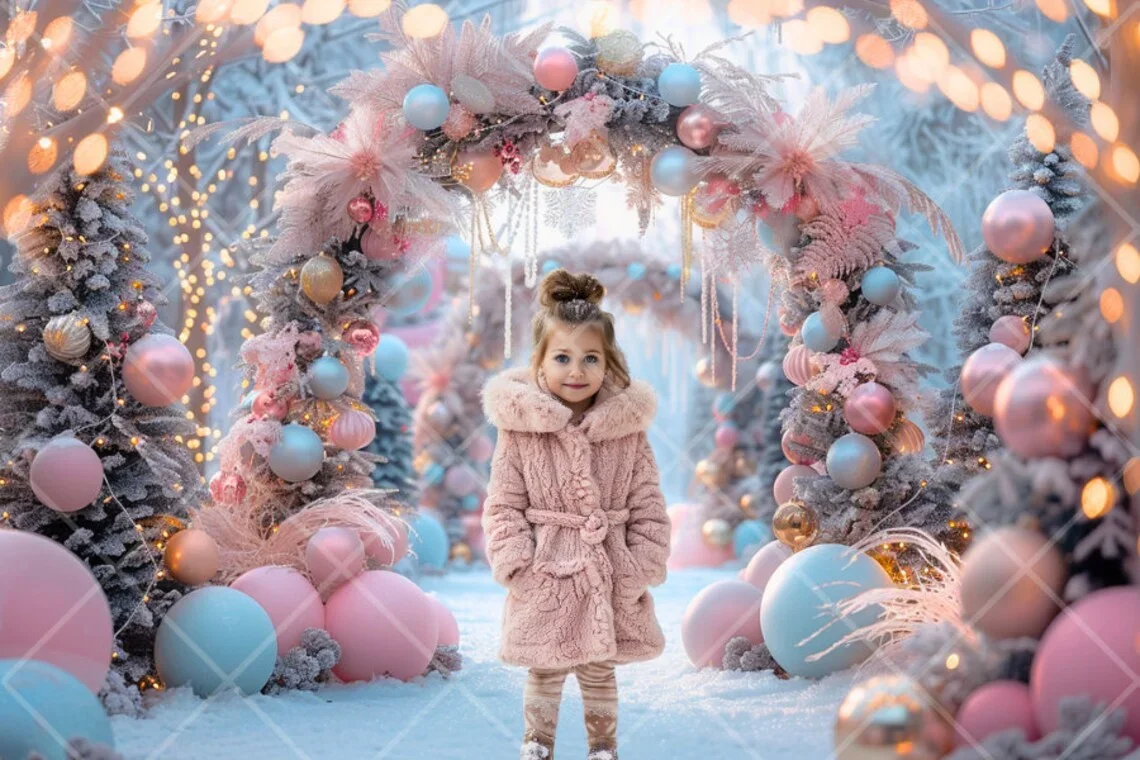 Mehofond Photography Background Pink Christmas Winter Wonderland Xmas Tree Children Family Portrait Decor Backdrop Photo Studio
