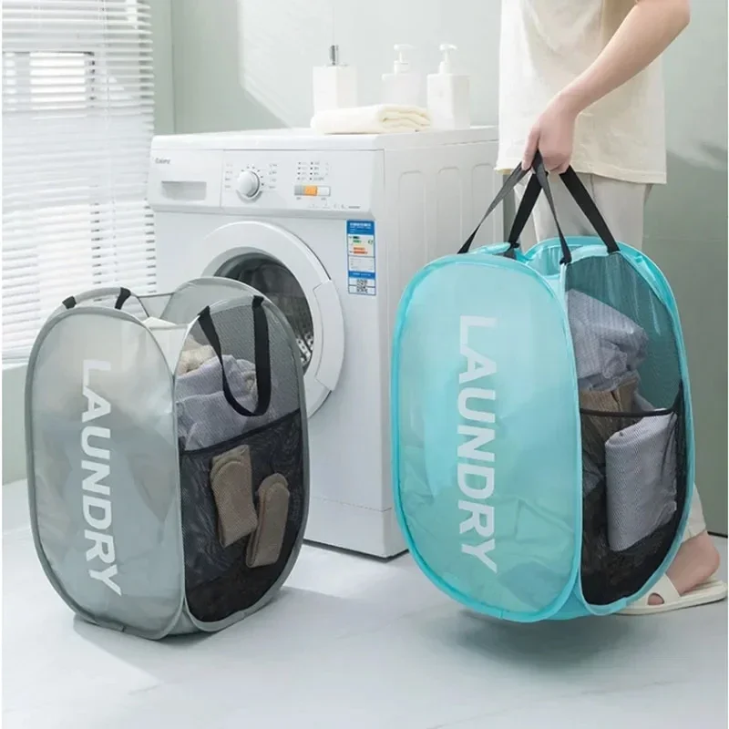 Mesh Laundry,Portable Pop Up Hamper Wide Opening,Dirty Clothes Storage box,Size 36x58cm,Dorm Travel Items Laundry Basket