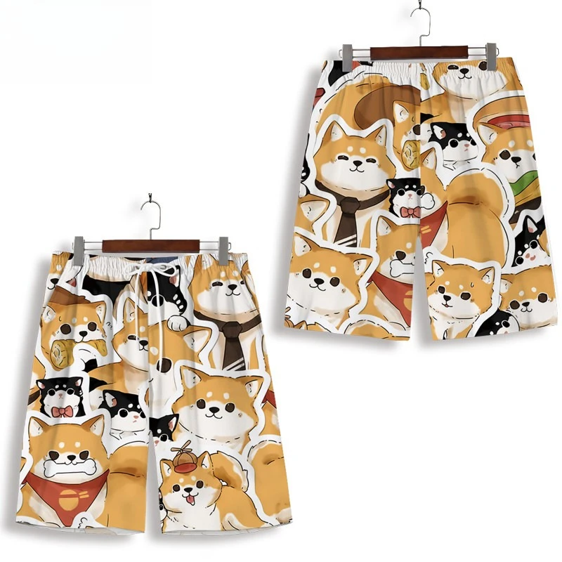 Children's, Men's, and Women's Cute Pet Cartoon Cat/Shiba Inu Sticker Style 3D Printed Home/Beach Dual Purpose Shorts