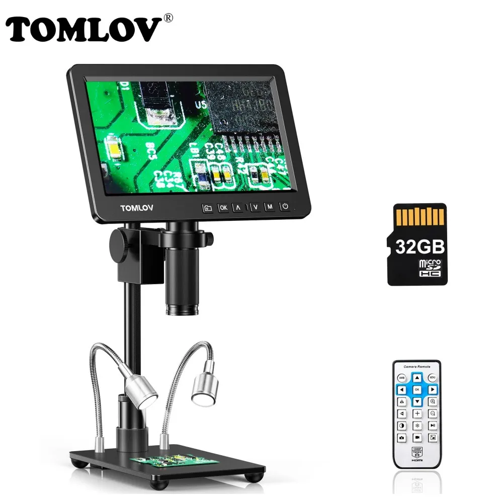 Tomlov Dm209 Lcd Digital Microscópio Eletrônico Hdmi 26mp 1200x Amplificação Contínua Lupa Ferramenta para Solda Pcb