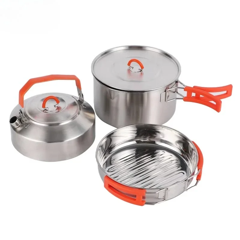 Eco-friendly outdoor camping cookware set is convenient to carry, folding kettle, boiling kettle, tableware