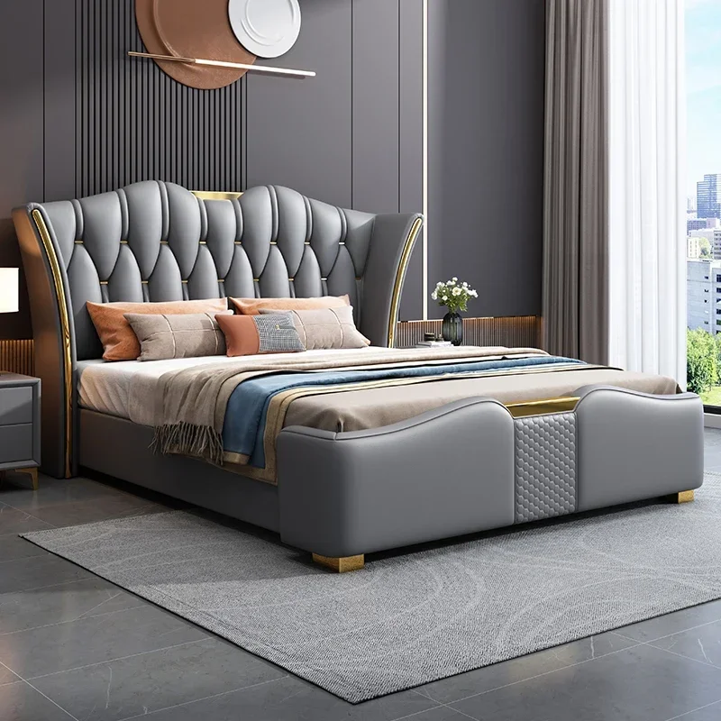 Luxury master bedroom leather bed modern simple 1.8m master bedroom leather double wedding bed 1.5m tatami storage soft bed