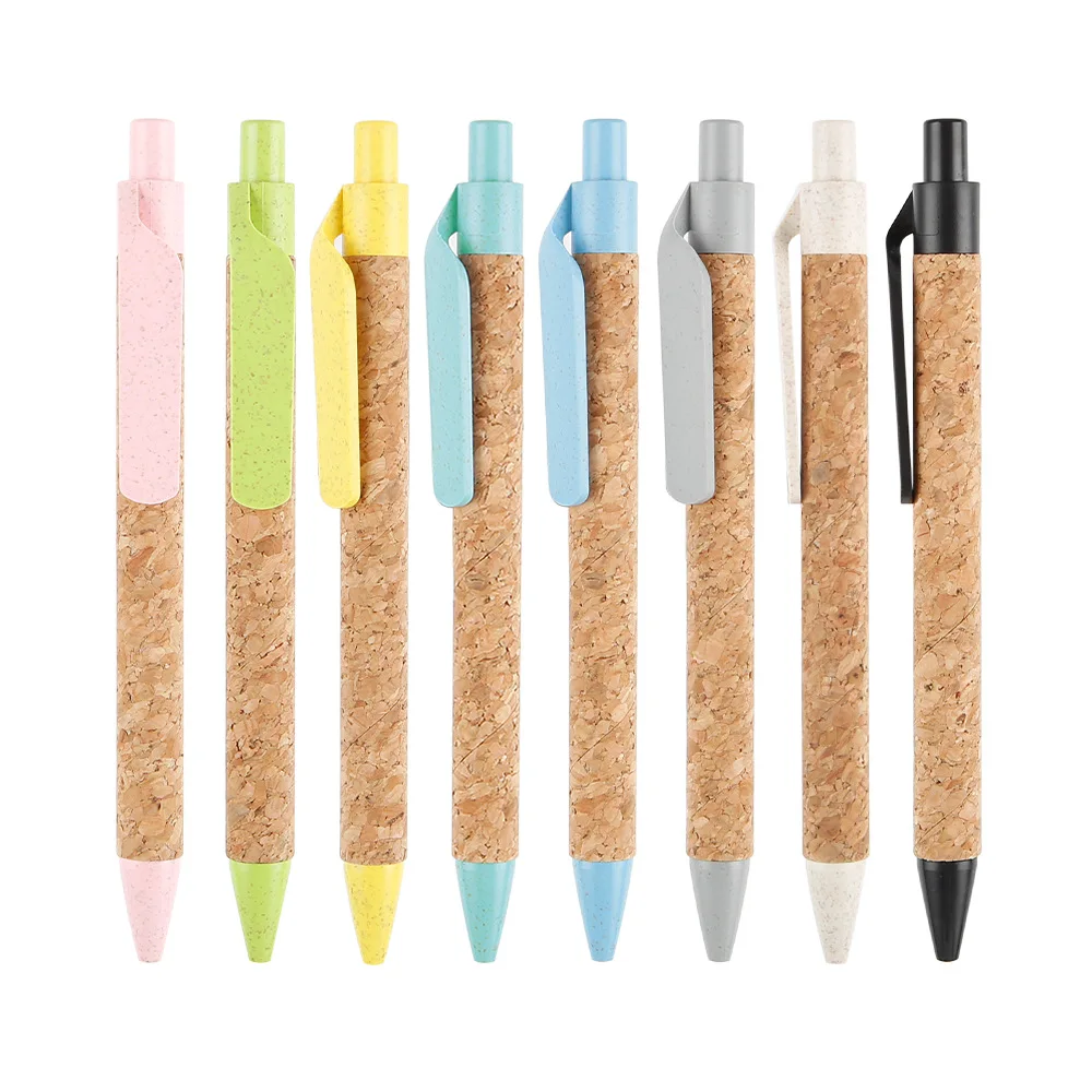 

100Pcs Environmentally friendly and biodegradable wheat straw ballpoint pen particles paper tube cork pens