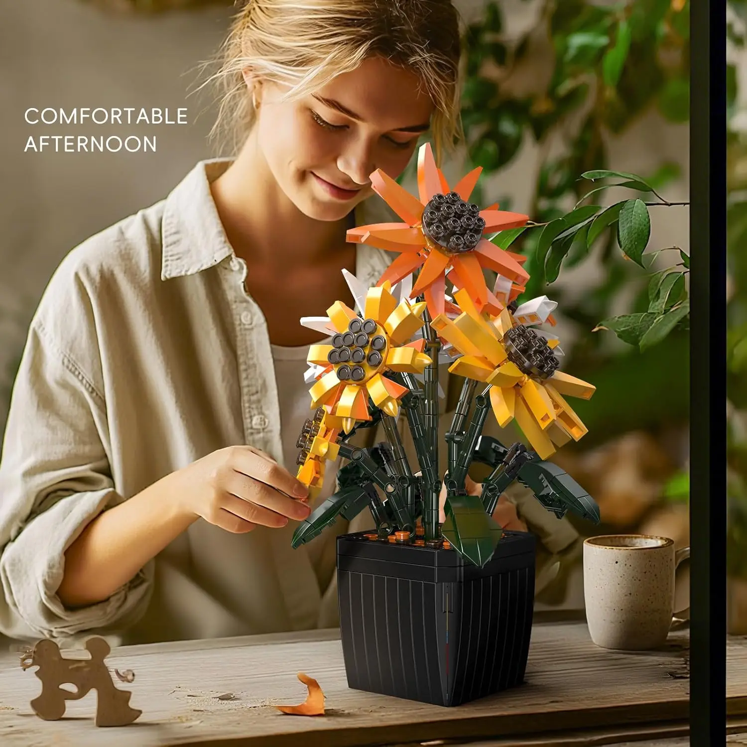 Mould King 24111 854 pezzi Set da costruzione realistico girasole con vaso, decorazione per la casa e l'ufficio per adulti, idea regalo