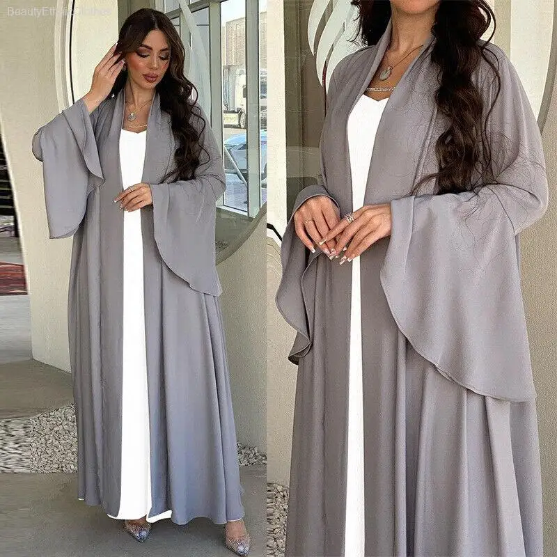 Ramadan Eid Mubarak Women Abaya Dress Middle East Clothing Kimono Sleeve Dubai Open Cardigan Islamic Arab Robe Muslim Vestidos