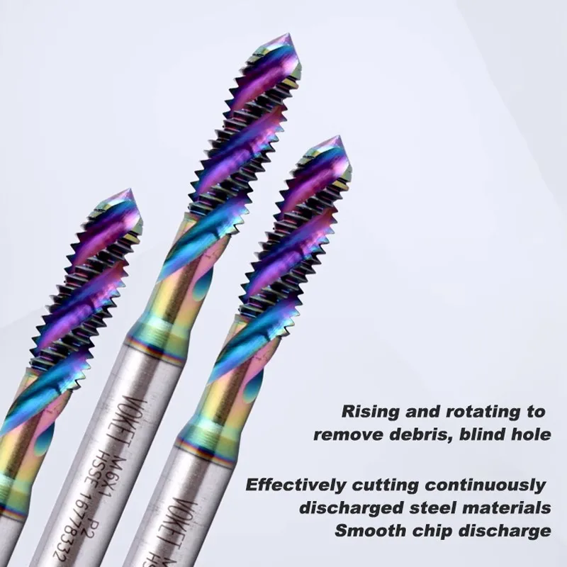 AZZKOR DLC Colorful Coating Spiral Tap For Aluminum Efficient Blind Hole Tap Tapping Tools M2M3M4M5M6M8M12