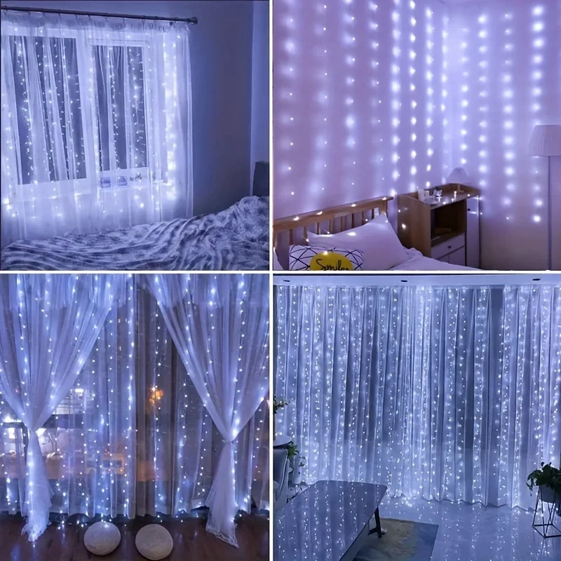 8Mode Curtain LED String Lights USB Plug with Remote Control Fairy Garland Lights Christmas Decoration for Bedroom Home New Year
