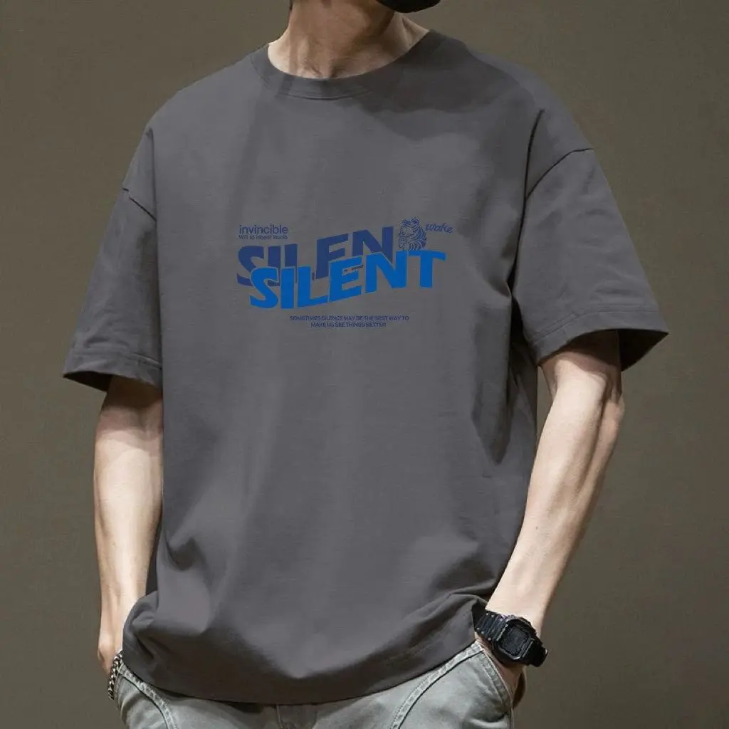 Silent Letter Print Men's Casual Short Sleeve T-Shirt Breathable Daily Wear Summer Style