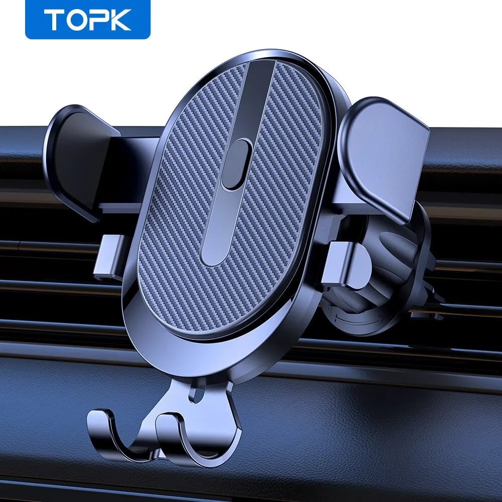 Car Phone Holder Mount, TOPK 2023 Upgrade Auto Locking Universal Phone Holder with Hook Clip for Car Air Vent for iPhone Samsung