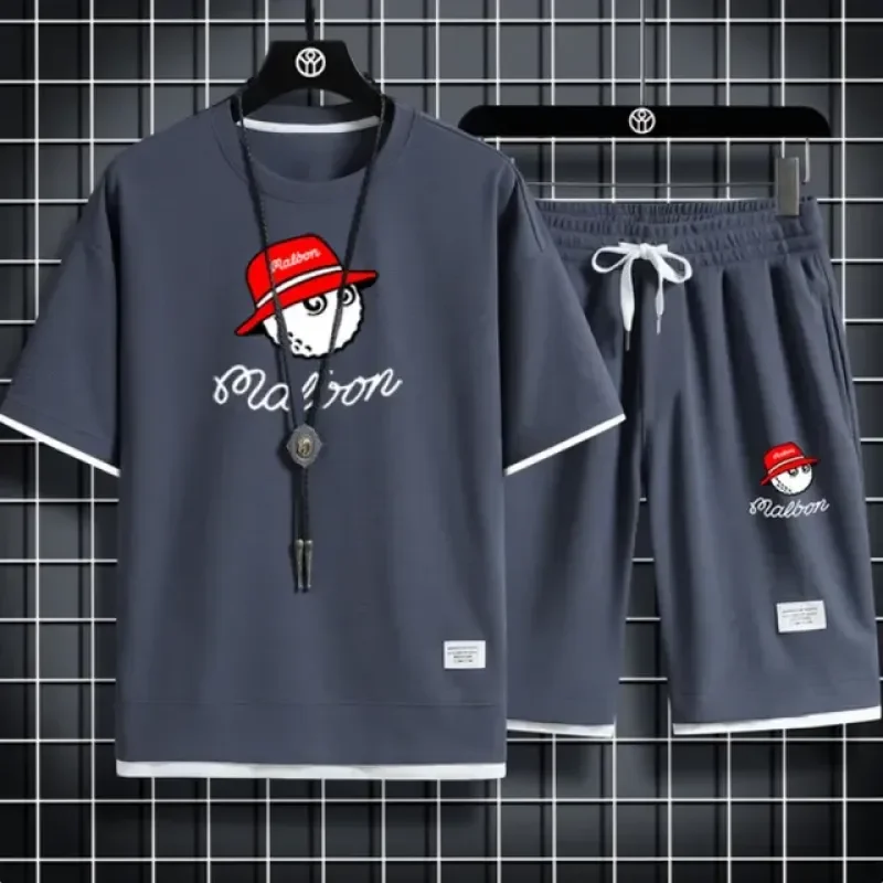 

2024 new summer men's breathable jogging fitness sports wear Running set short-sleeved casual T-shirt + shorts set