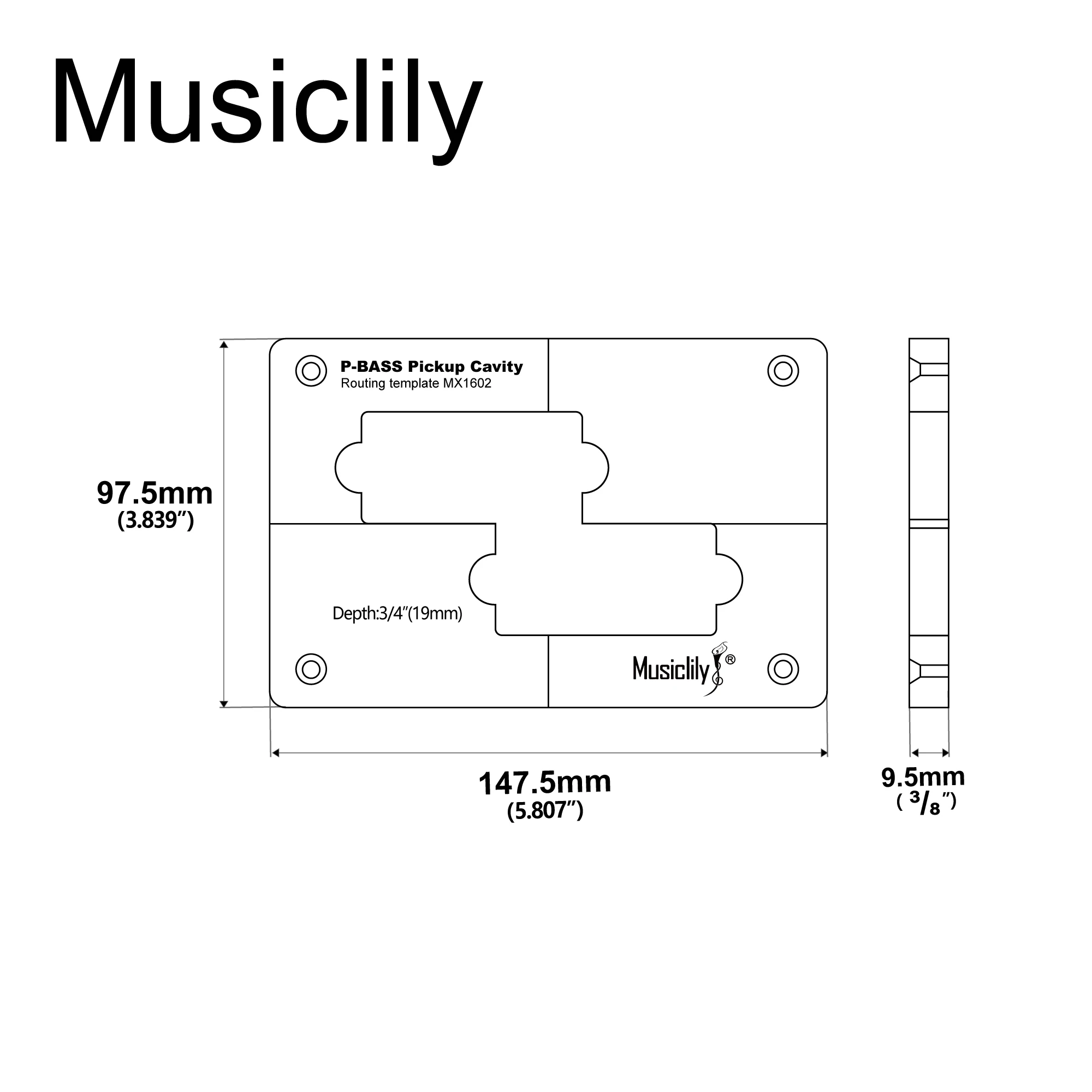 Musiclily Pro CNC Accurate Acrylic Pickup Routing Templates for Standard Precision Bass