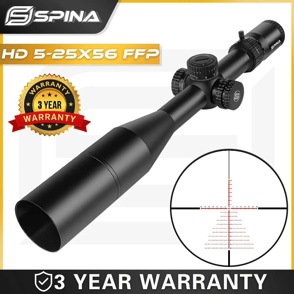 

SPINA OPTICS HD 5-25x56 FFP First Focal Plane Hunting Scope Tactical Glass Etched Reticle Illuminated Lock Reset Sights.308.556