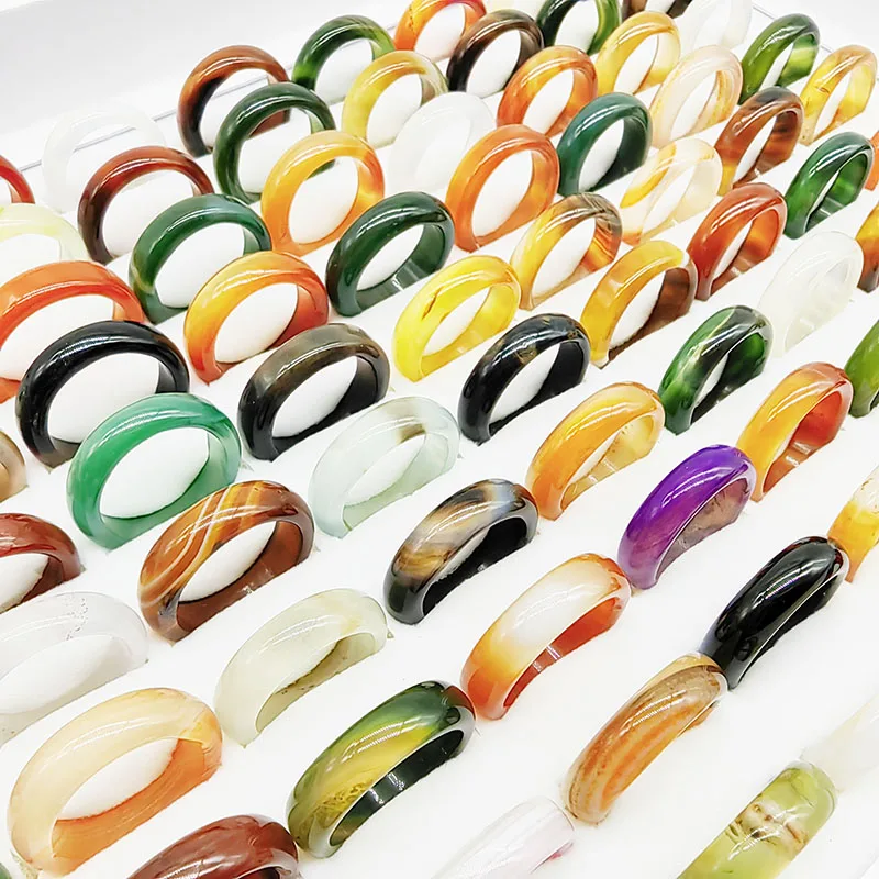 20pc/Lot Wholesale New Bohemia Mix Color Agate Stone Finger Rings For Women Hot Natural Grain Joint Ring Girl Party Wedding Gift