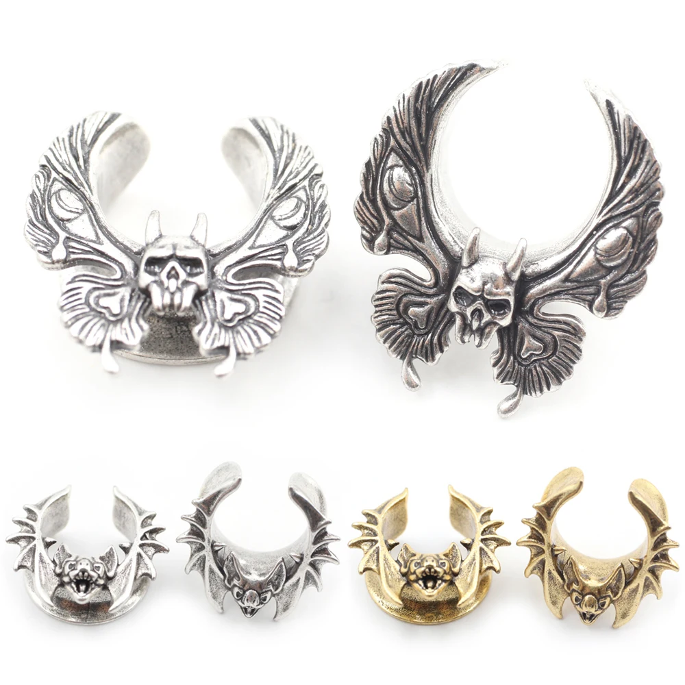 Alisouy 1 Stück Kupfer Fledermausschädel Schmetterlingsflügel Sattelohr-Tunnel Plugs Expander Stretcher Gauges Ohrringe Piercing Körperschmuck