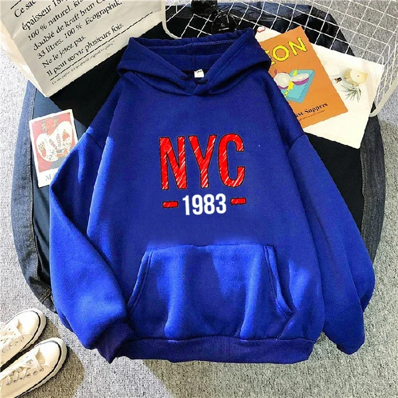 

NYC 1983 Print Hoodies Casual Men Women Thick Top Autumn Winter Long Sleeve Sweatshirts Outdoor Sport Clothes