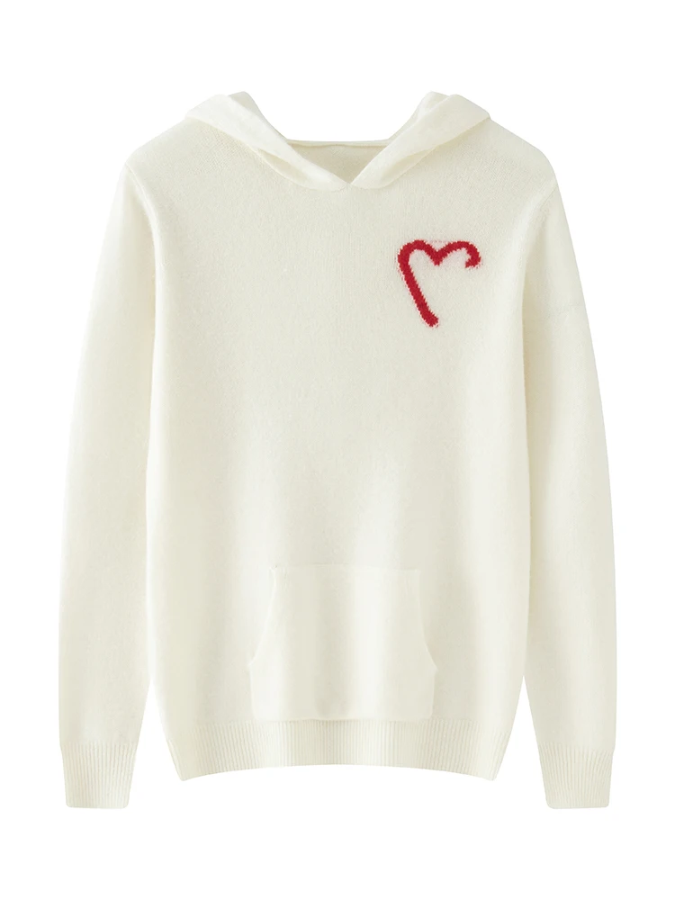Nuovo pullover in lana merino al 100% per uomo maglione jacquard spesso lavorato a maglia autunno inverno con cappuccio maniche lunghe morbido top casual