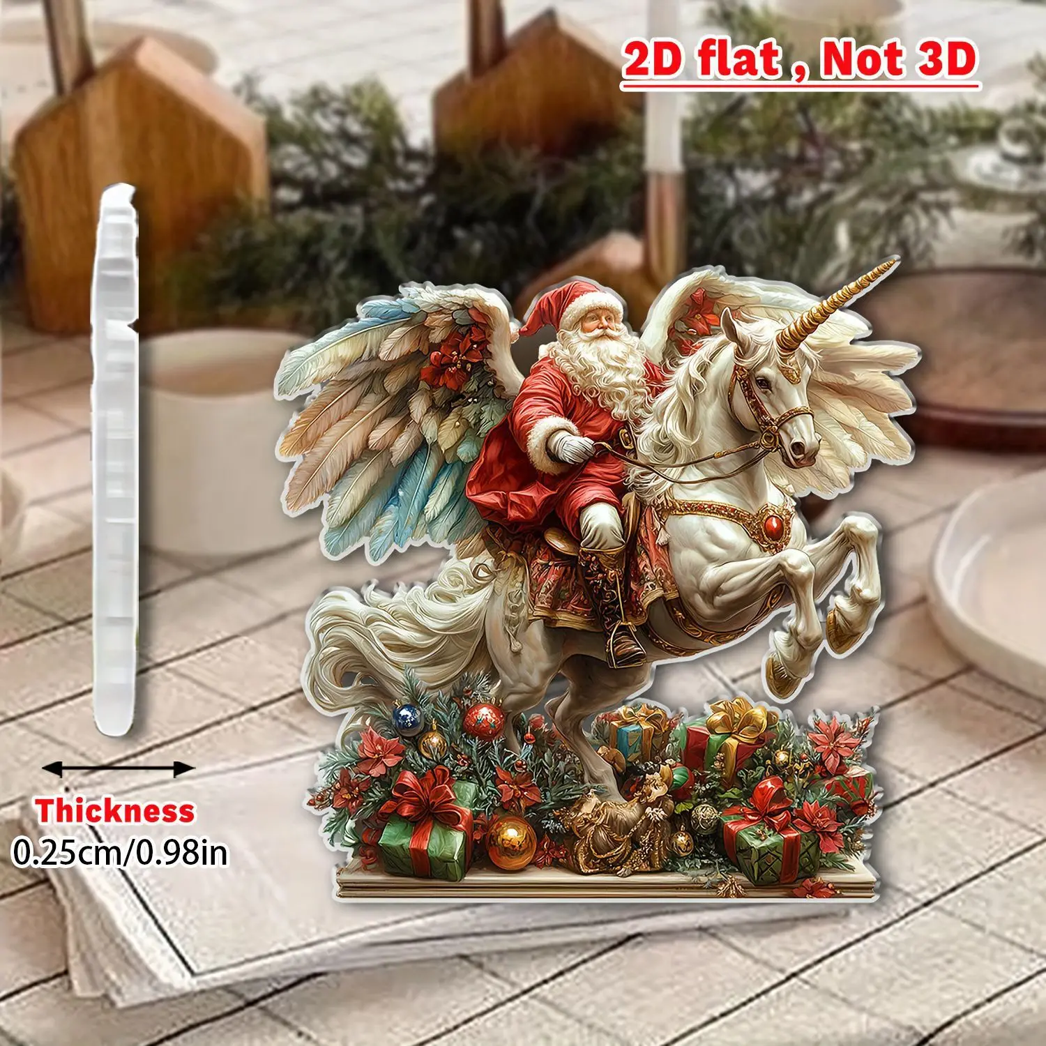 Christmas Unicorn Reindeer Sleigh Santa Figurine 2D Acrylic Christmas Santa Claus on Sleigh Decoration Holiday 2025 Party Supply - Image 3