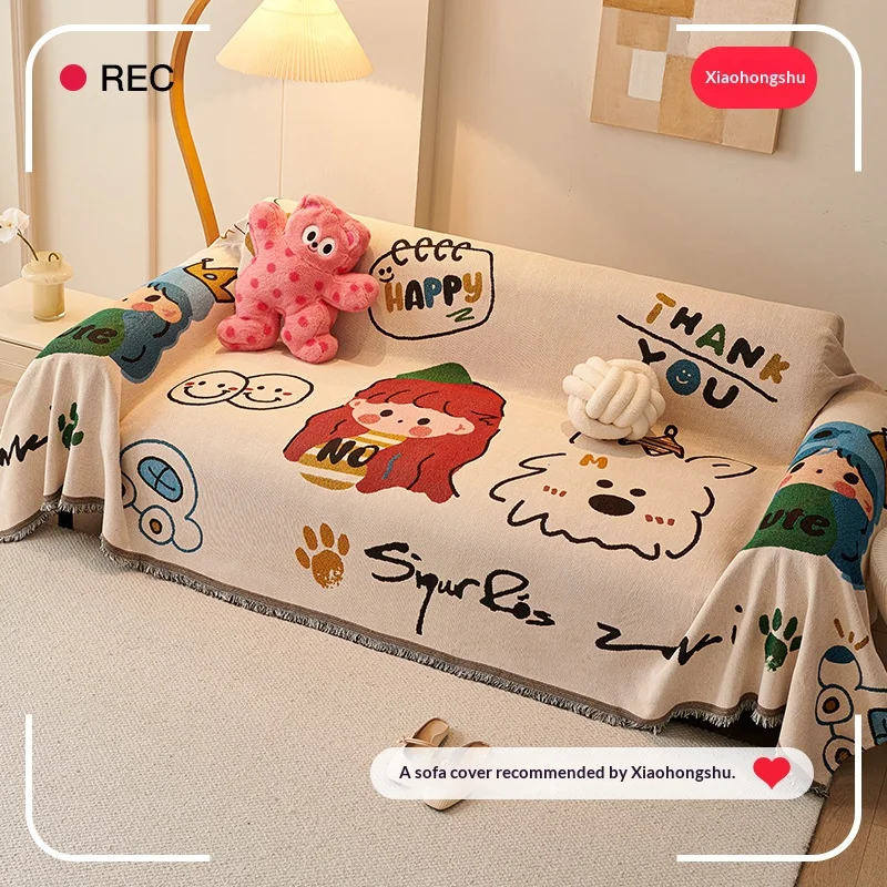 

A Whole Non Slip Sofa Towel All-inclusive Sofa Cover 2 3 4 Seats Pet Friendly Non-slip and Dirt Resistant Cartoon Sofa Cushion