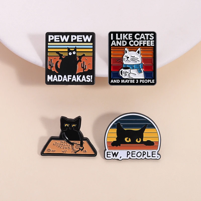 Pew Pew Madafakas Cat With Guns Enamel Pin Lesbian Eat What LGBTQ Ouija Board Animal Brooch Lapel Badge Jewelry Gift For Friends