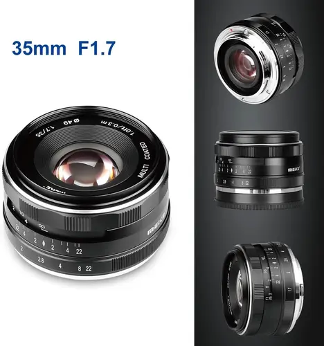 Meike 35 mm f1.7 Enfoque manual APS-C Lente gran angular para Sony E/M43/Canon EF-M/Fujifilm FX