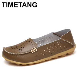 TIMETANG Ballet flats women Genuine Leather Moccasins Summer Slip On Female Loafers Folding Flower Casual Sapato Feminino C272