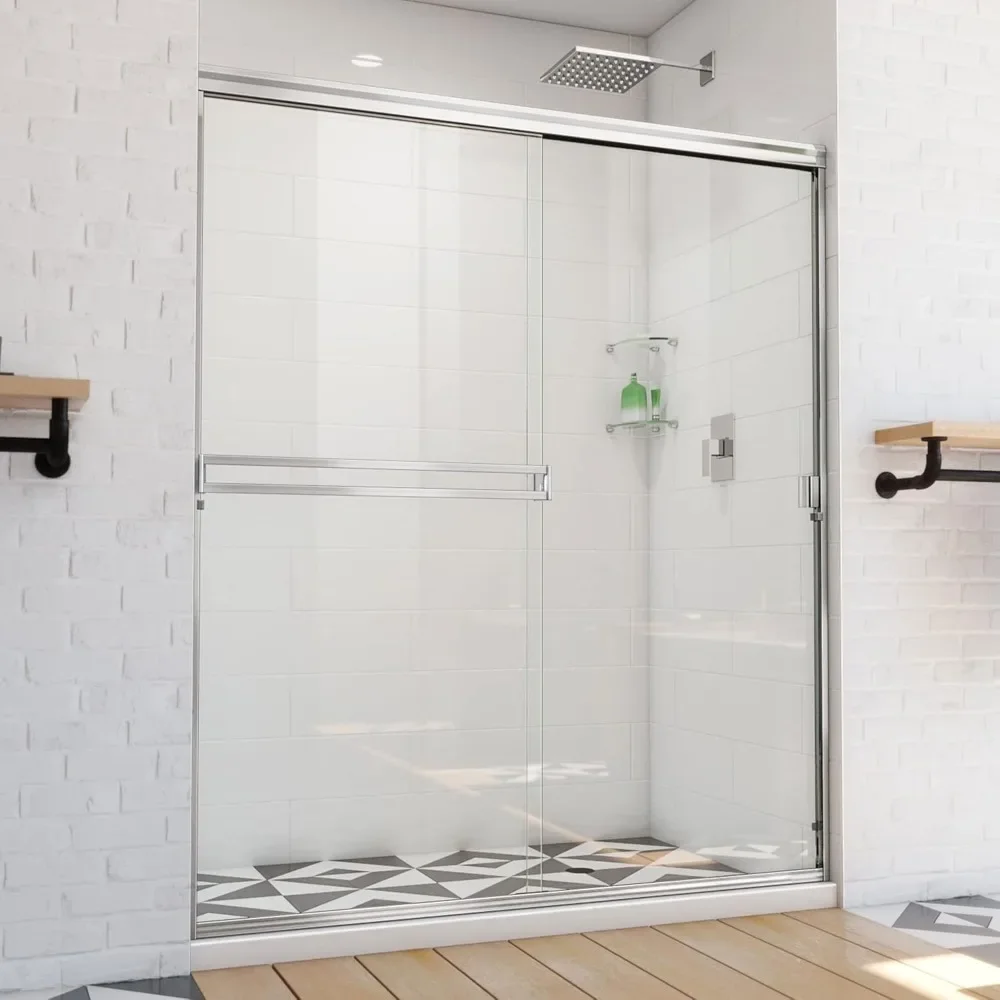 56-60 in. W x 70 3/8 in. H Semi-Frameless Sliding Shower Door in Chrome and Clear Glass