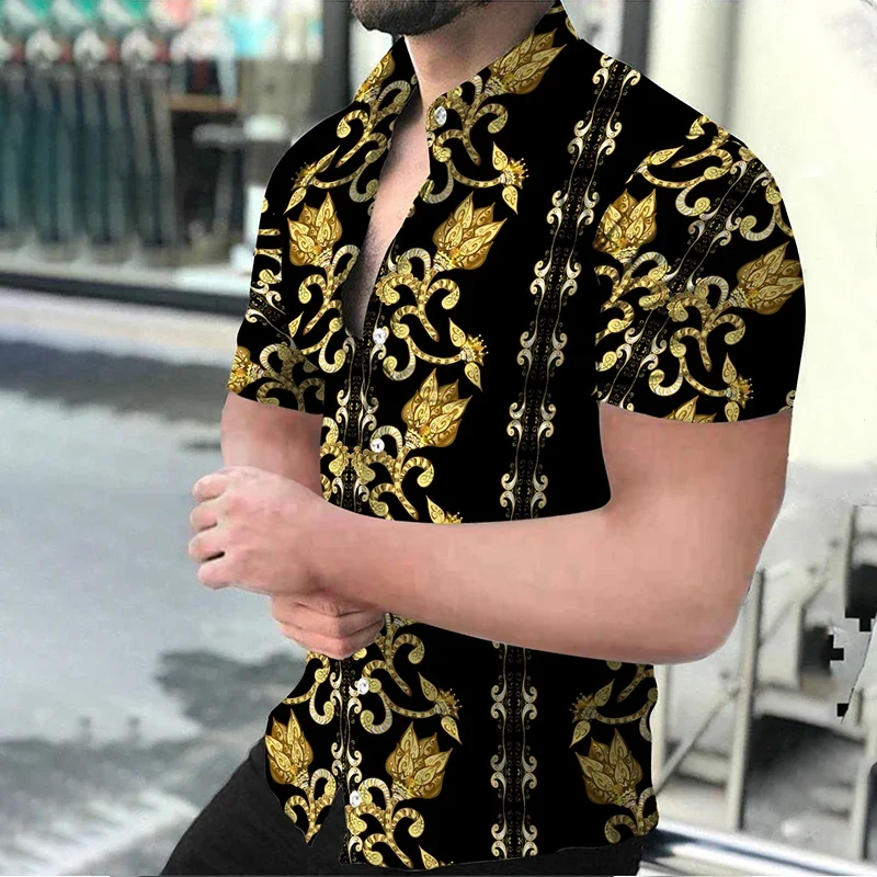 

Fashion Luxury Social Men's shirts Turn-down Collar Shirt Casual Flower Print Short Sleeve Tops Prom Party Designer Mens Clothes