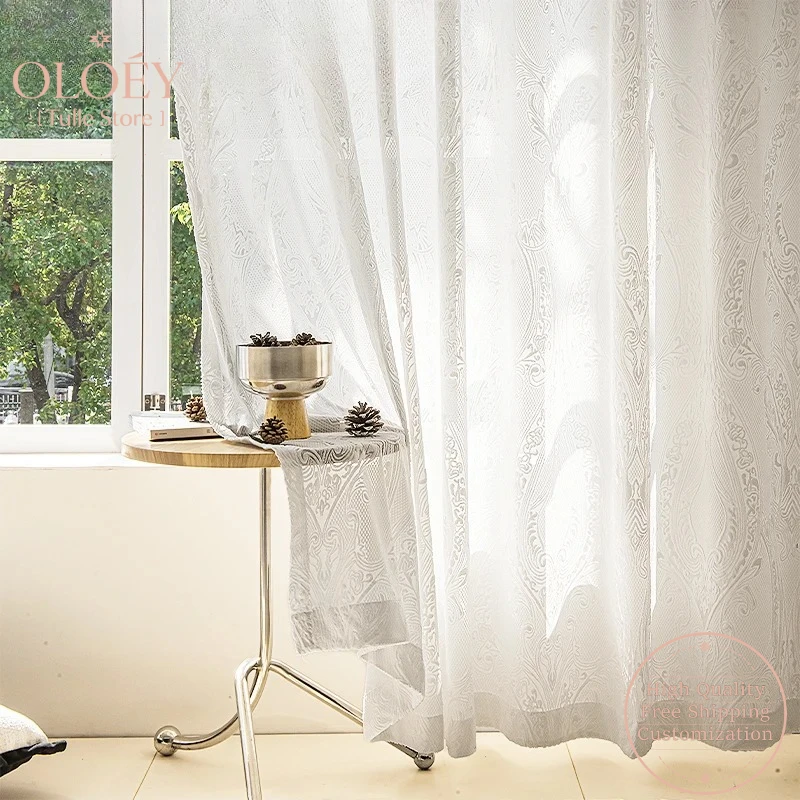 

White Voile Sheer Curtains for Girls Bedroom Living Room Velvet Trim Door Divider Semi Private Shading Wedding Decor Drapes Yarn
