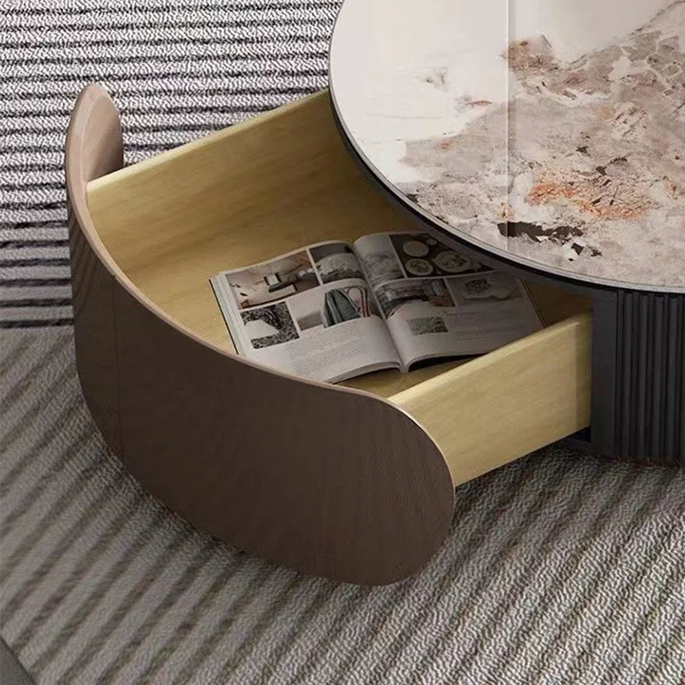 Table Basse Ronde et Rétractable de Luxe, Petit Appartement Moderne, Nouvelle Collection