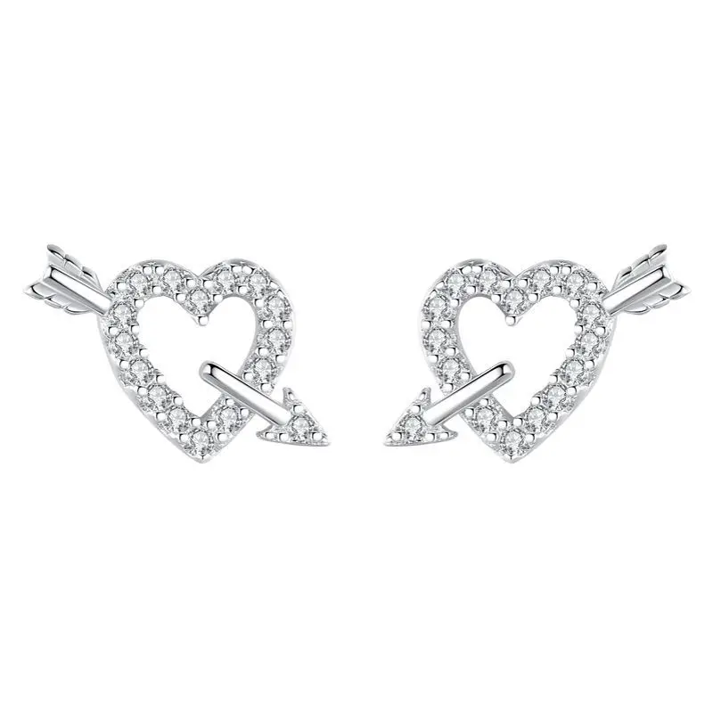 

Lovely Simple Full Diamond Cupid Arrow S925 Sterling Silver Women's Stud Earrings for Everyday