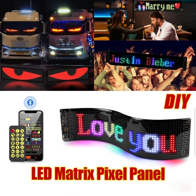 

LED Matrix Pixel Screen DIY Programmable Flexible RGB Display Screen App Bluetooth Control USB Plug-in for Car Bars Party