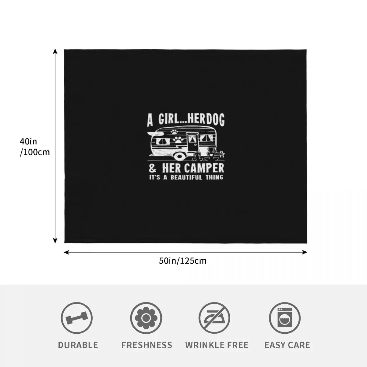 التخييم تي شيرت فتاة التخييم فتاة لها الكلب وها العربة التخييم المعسكر الهدايا المحملة رمي بطانية البطانيات الكبيرة #4