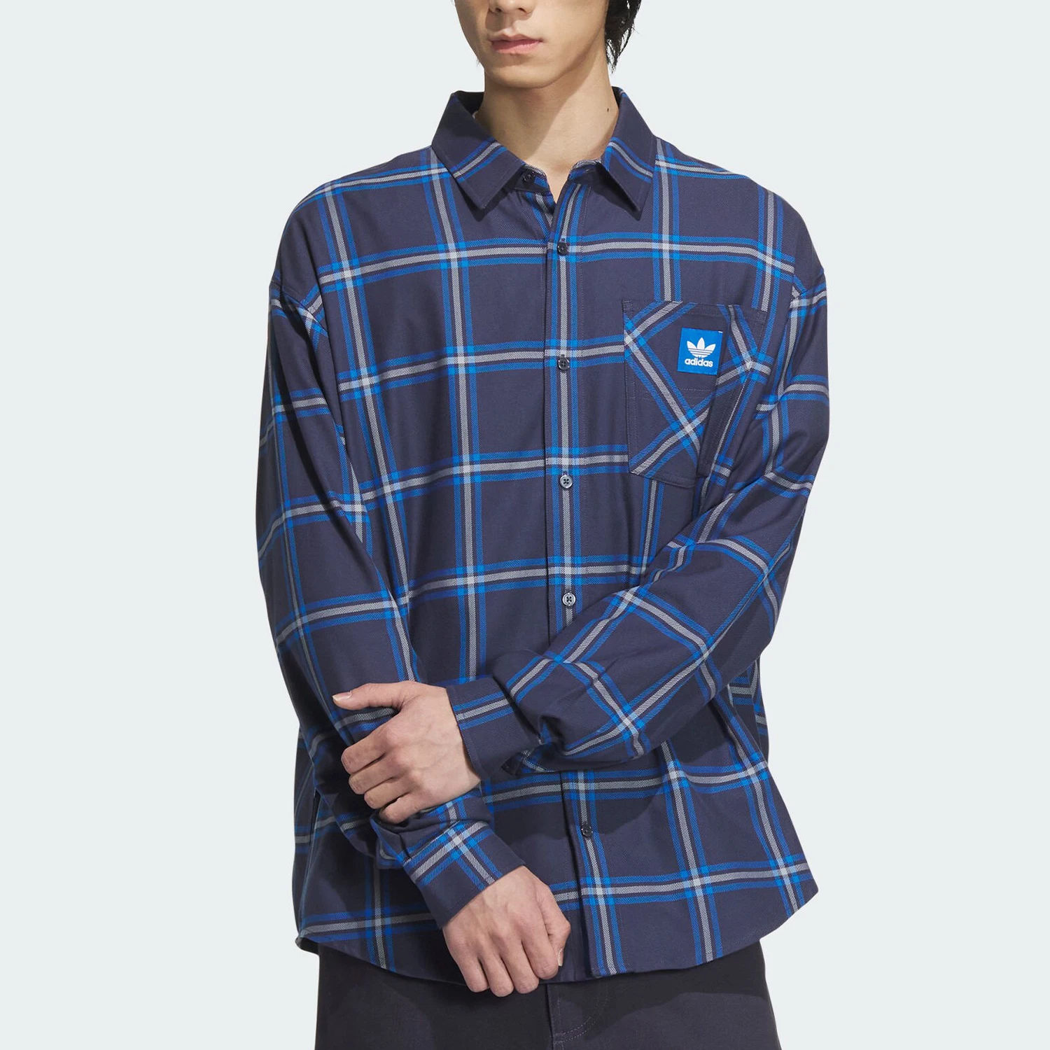 Adidas Originals Trefoil Men's Plaid Collar Casual Loose Shirt JC6836