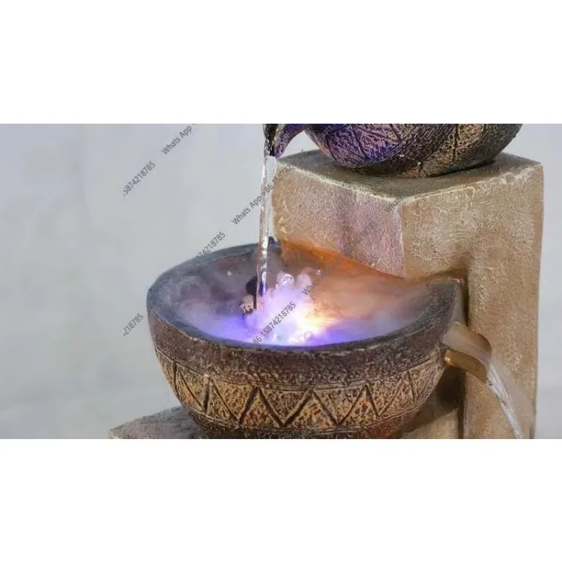 eY-M5 Large European Indoor Fountain Water Feature Decoration Creative Balcony Courtyard Feng Shui Wheel Living Room Ornament