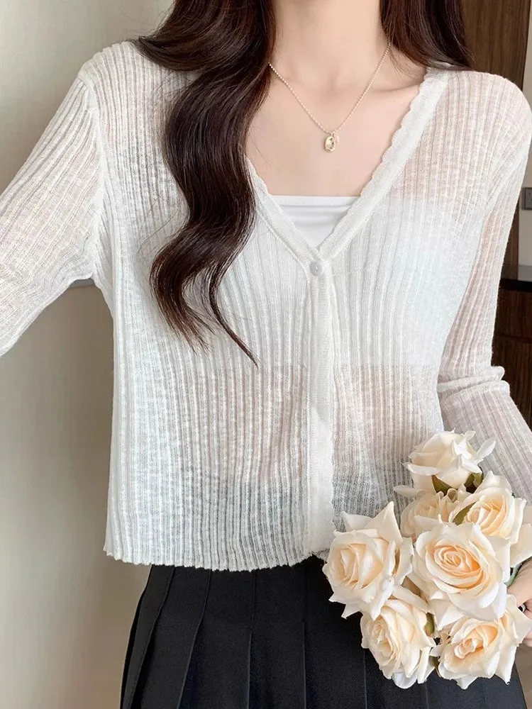 

Ice Silk Knitted oulder Wrap Sun Protection Outerwear Women's plus Size Summer Cardigan Loose Fit Korean Sle V-Ne Long ...